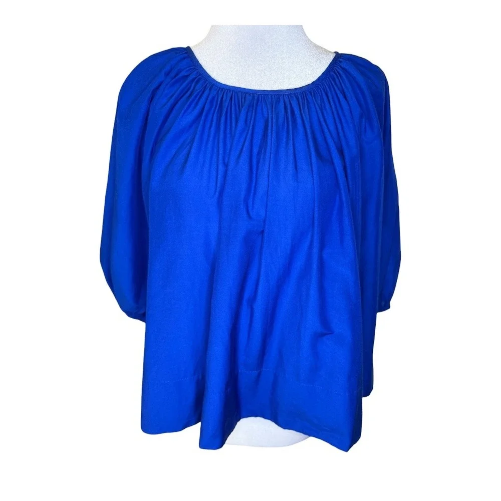 Madewell Shirred Puff-Sleeve‎ Top in Cotton-Silk Voile Bright Sapphire Small NWT